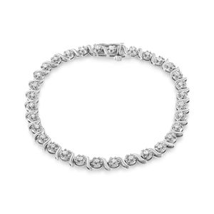 .925 Sterling Silver 1.0 Carat Diamond Spiral Wave Curved-Link Tennis Bracelet